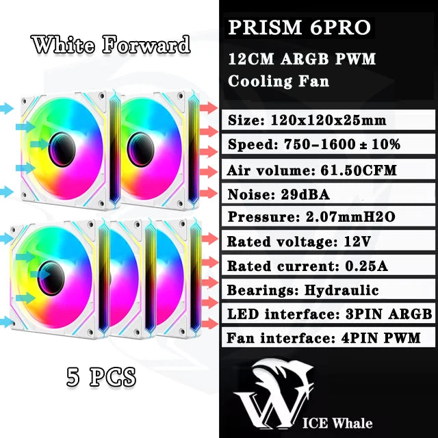 Weißer Forward Prism 6PRO 12CM ARGB PWM Kühlventilator mit Kühler und Lagern