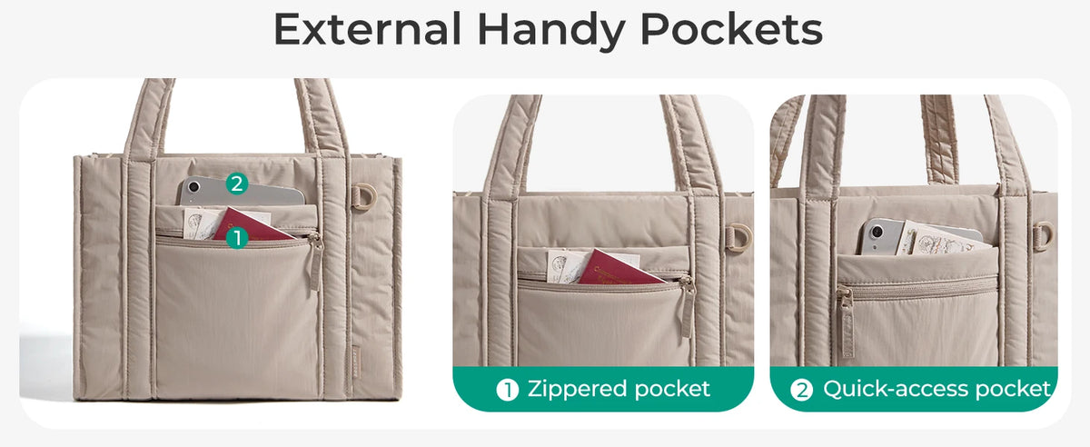 Lightweight Quilted Tote Bag with Crossbody Strap