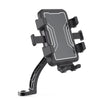 A black secure phone mount designed for bikes, featuring six claws and 360-degree rotation.