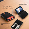 Schwarzes, schlankes Aluminium-Kartenträger-Wallet mit Funktionen wie Pop-up-Kartenbox und Metall-Geldclip.