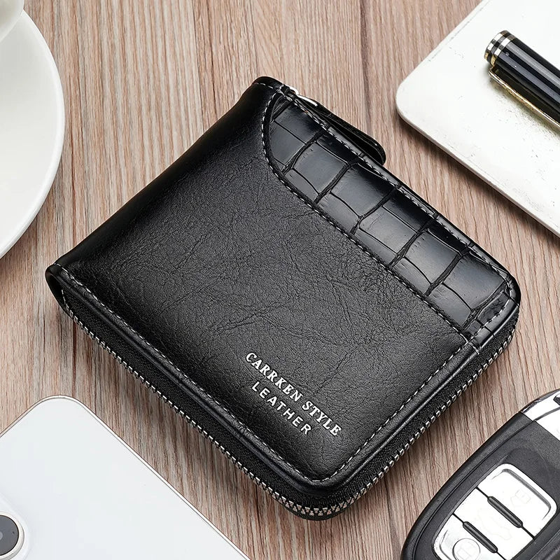 Portefeuille en cuir PU fin avec poche à pièces zippée