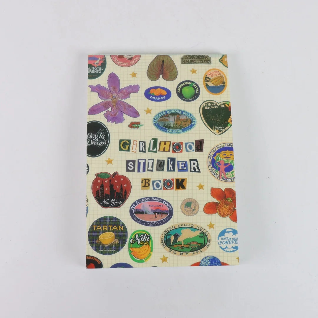 A colorful sticker book featuring fruit and letter designs for scrapbooking and journaling.