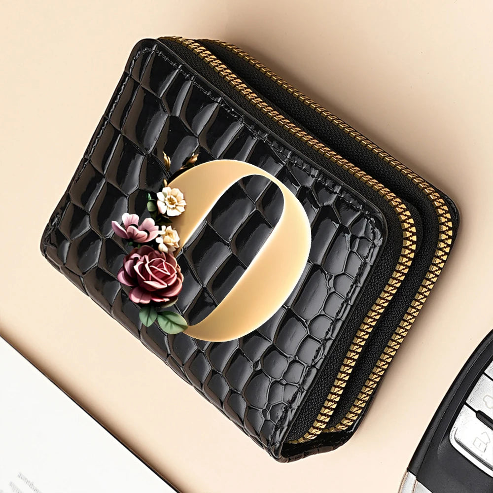 Alphabet Flower Double-Zip Card Wallet with Secure Clasp