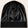 Black silk satin sleep bonnet with a gathered top and a solid black band.