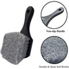 A black compact car wheel and tire cleaning brush set featuring a non-slip handle and durable soft bristles.