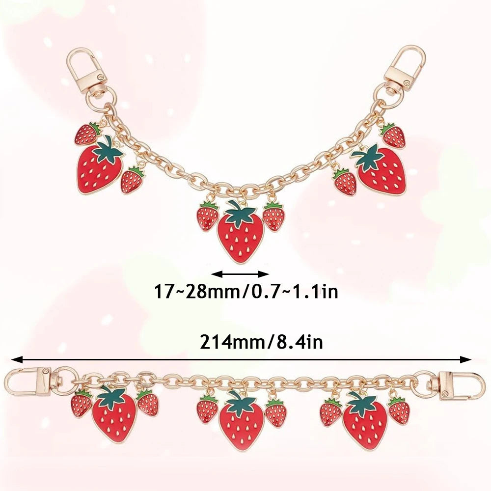 Cherry Blossom Bow Enamel Bag Chain with Heart Charms