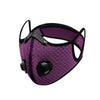 Purple reusable dust mask with black trim and mesh filter