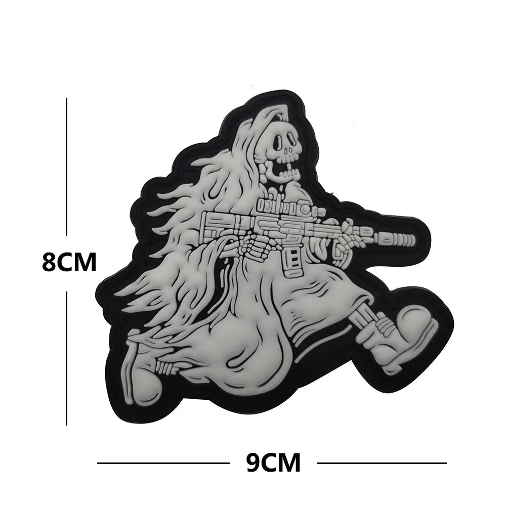 Glow-in-the-Dark Skull Biker Patch with Hook & Loop Backing