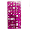 A grid of 100 transparent magenta acrylic D6 dice set for role-playing and board games