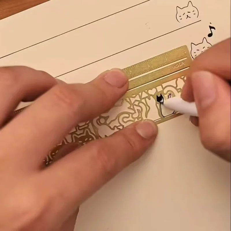 Kawaii Cat Design Metal Ruler and Bookmark