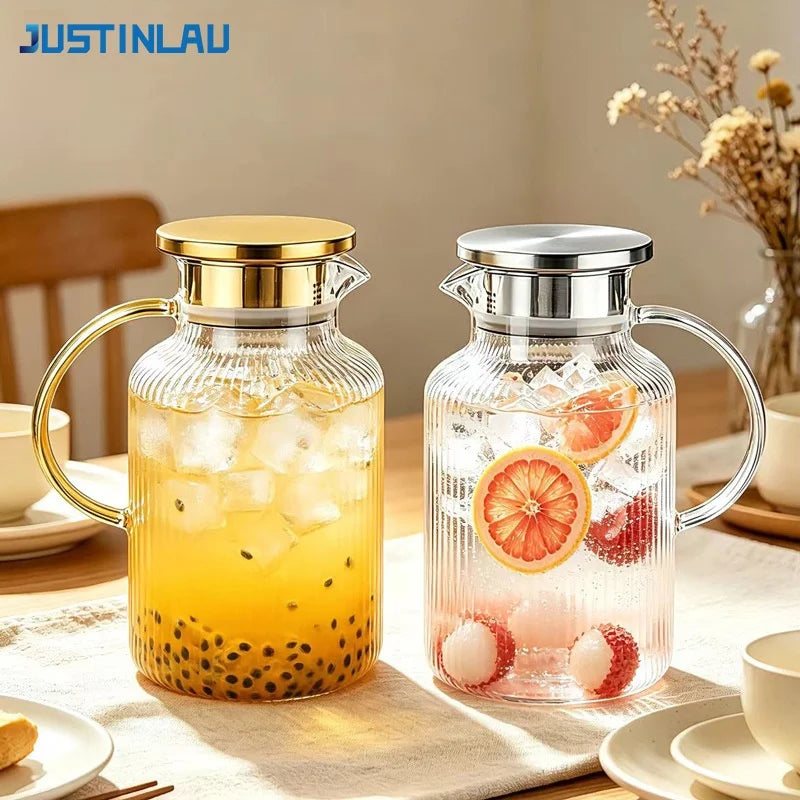 1.8L Borosilicate Glass Pitcher with Lid for Cold Drinks