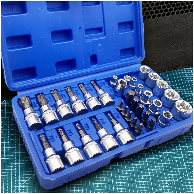 34-Piece Torx & E-Torx Bit Socket Set