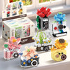 A collection of retro camera and flower bonsai building block sets in various colors and styles.