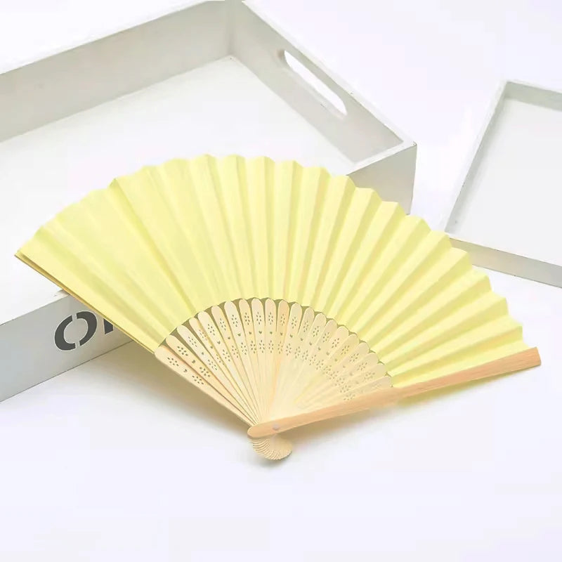 Classic Bamboo Folding Fan with Blank Canvas Design