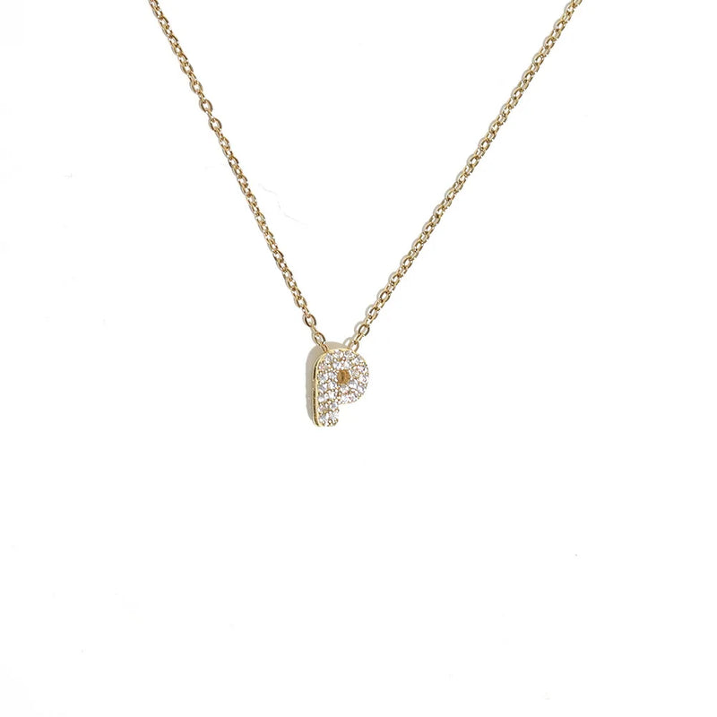 Initial Letter Pendant Necklace with Cubic Zirconia