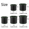 A size chart showing various heavy-duty non-woven fabric grow bags for plants and vegetables with corresponding dimensions in