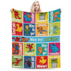 A colorful flannel throw blanket featuring characters from Sesame Street like Elmo and Oscar.