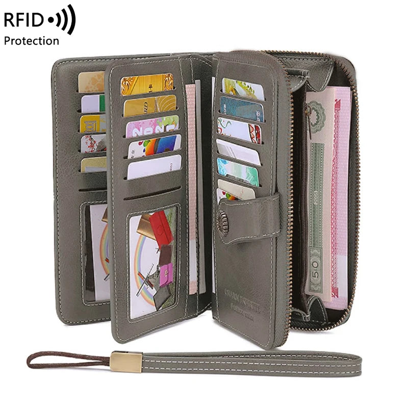 Vintage RFID-Blocking Large Capacity Wallet with Wrist Strap
