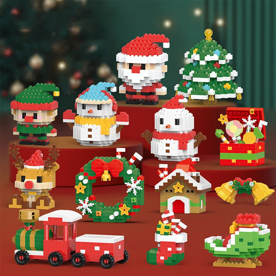Mini Christmas Tree Building Block Set with Santa, Snowman & Elk