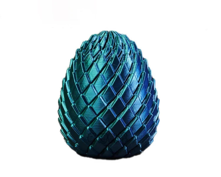 A close-up of a teal blue twisted fidget egg stress relief toy.