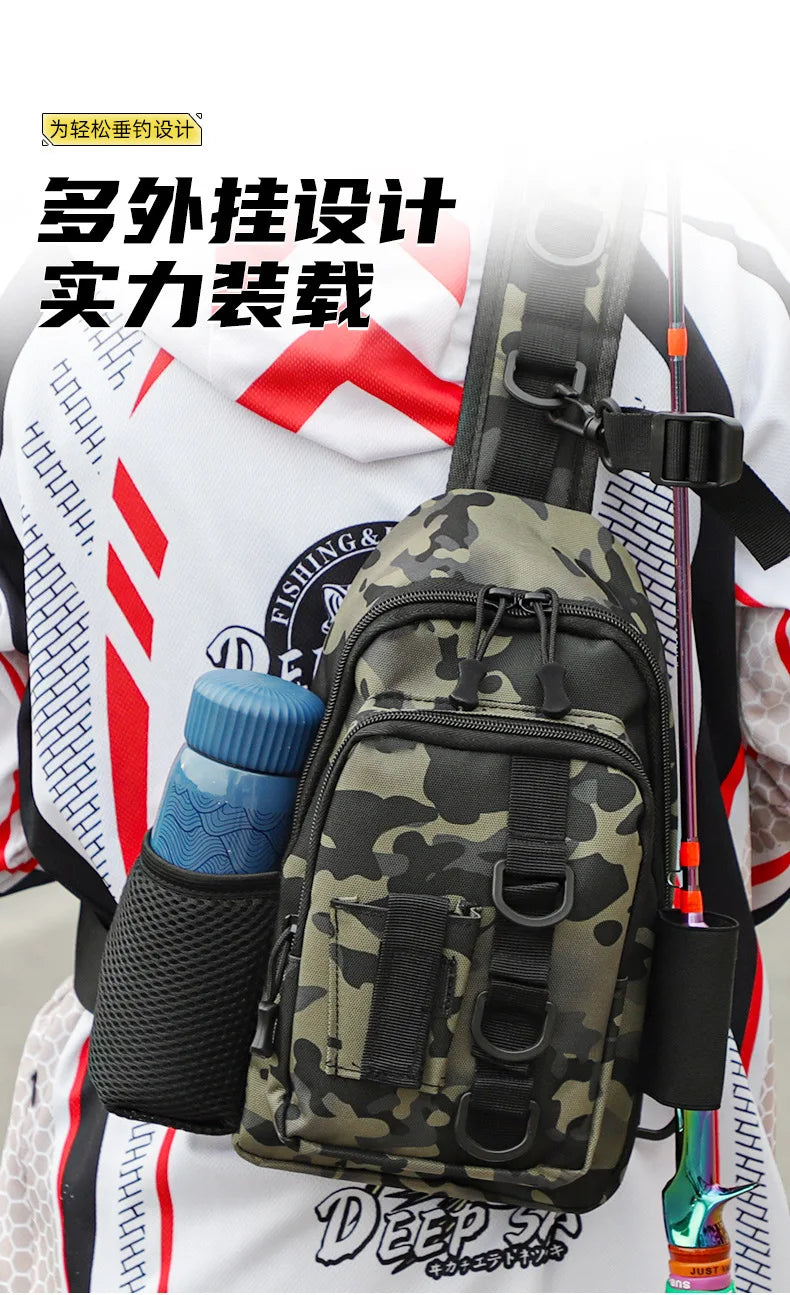 Waterproof Crossbody Fishing Gear Bag with Rod Holder