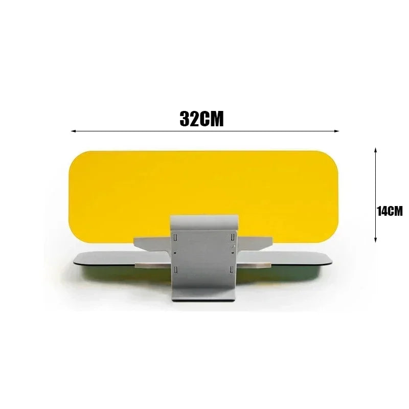 Yellow anti-glare car sun visor extender with night shield shown flat