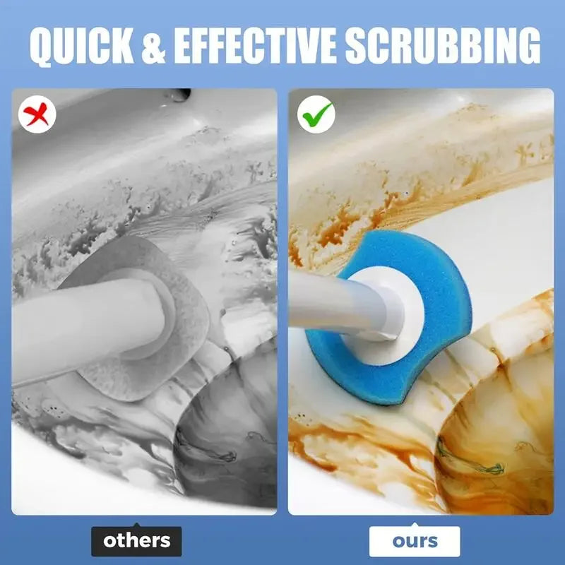 Disposable toilet cleaning pads being used for scrubbing and cleaning a surface.