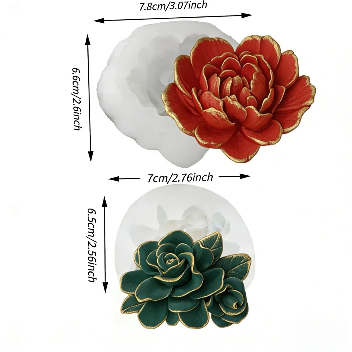 A silicone mold shaped like a red rose, used for crafting candles, soap, and resin.