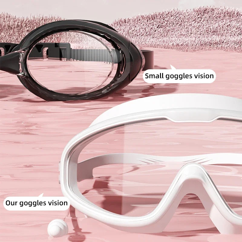 Lunettes de natation grand angle anti-buée avec bouchons d'oreilles