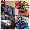 Close-up views of a universal motorcycle one-way fuel tank breather valve installed on various motorcycle engines.