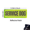 Lime green service dog patch embroidered with the text SERVICE DOG and reflective details