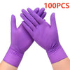 A pair of purple nitrile disposable gloves shown with fingers interlocked, indicating a pack of 100 pieces.