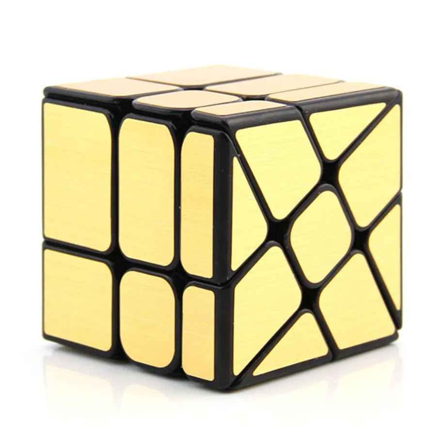 A gold and black speed cube puzzle with a geometric pattern.