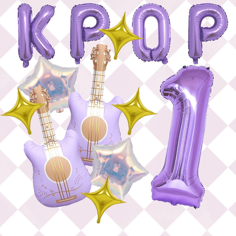 Purple Guitar Balloon Set for K-Pop Music Birthday Parties