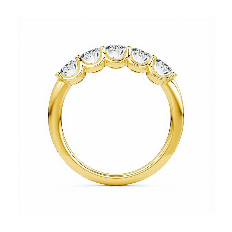 Oval Moissanite Five-Stone Ring in Solid 14K Yellow Gold