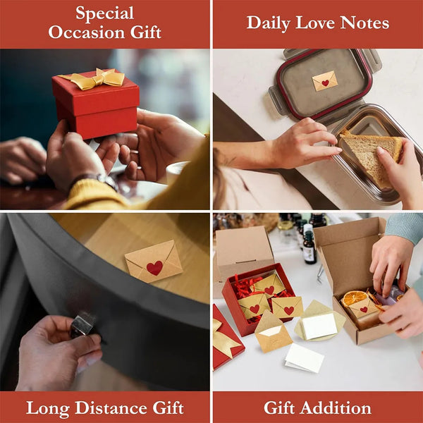 Collage von Geschenken für besondere Anlässe, liebevollen Notizkarten, Fernbeziehungsgeschenken und zusätzlichen Geschenken m