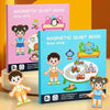 A set of magnetic quiet books for children featuring figures and color classification activities.