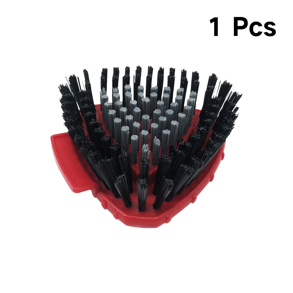 A single red container holding multiple black spin mop replacement scrub brush heads.