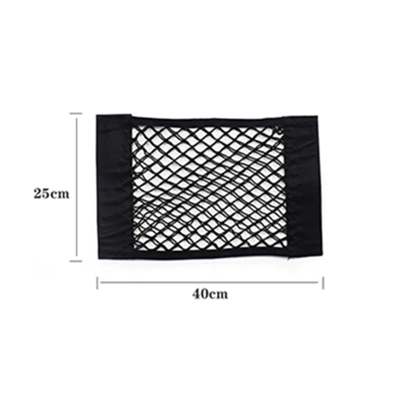 Black universal car seat back organizer with elastic mesh storage