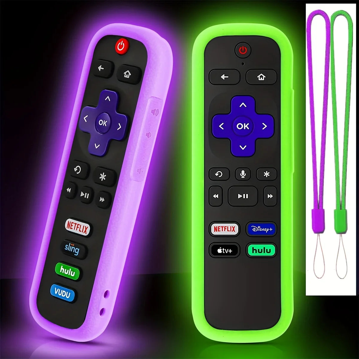 Glow-in-the-Dark Silicone Remote Cover (2-Pack) with Lanyards