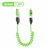 Green 1.5M retractable fast charging cable with USB-C and Lightning connectors