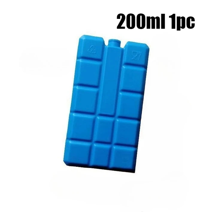 A stack of blue reusable gel ice blocks for coolers.