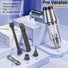 A silver cordless handheld vacuum cleaner Pro Version with accessories displayed on a white surface.