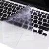 Clear silicone keyboard cover for a MacBook, showing the texture and shape of the keys.