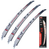 Three 12 inch design for pruning reciprocating saw blades with serrated teeth