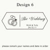 Design 6 featuring a line drawing of wedding rings and text for Nick & Yuly's wedding on 24.10.11