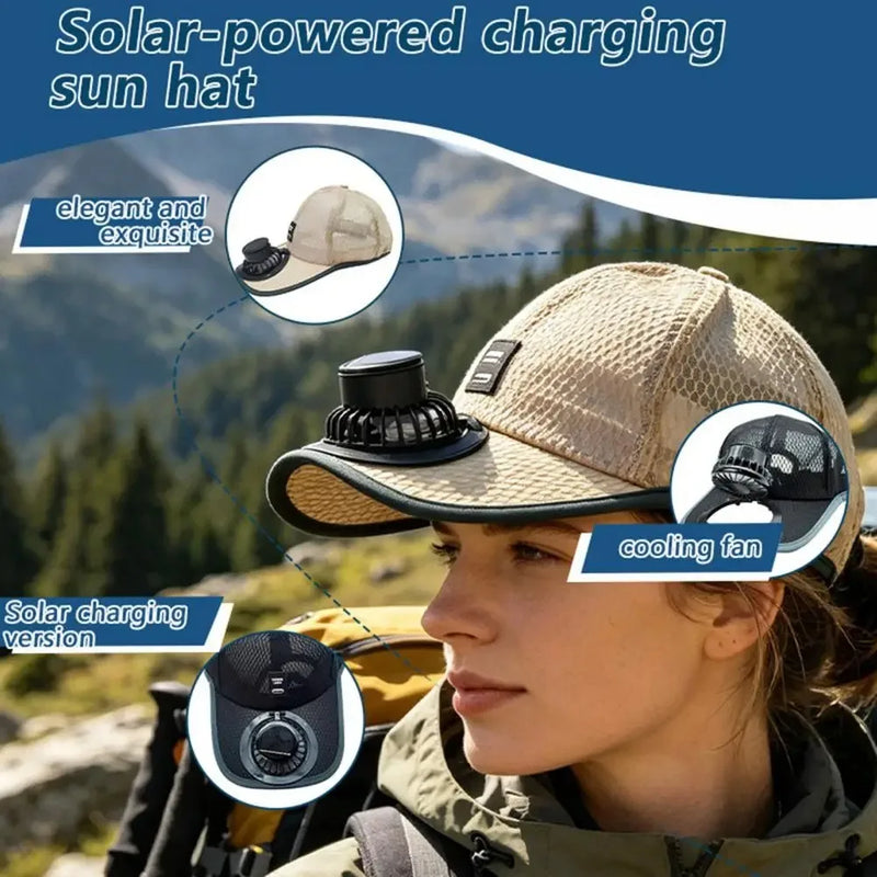 Solar-Powered Cooling Fan Hat with USB Charging