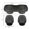 Black breathable PU leather car seat cover with ribbed texture shown in top and bottom views.