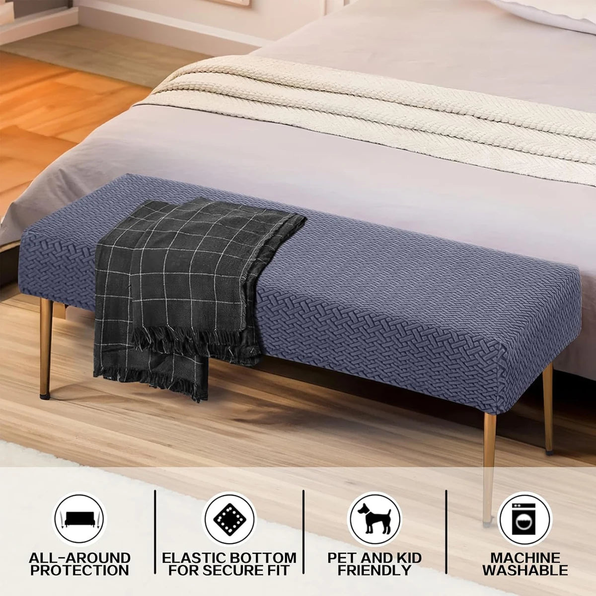 Stretch Jacquard Bench Cover – Modern, Washable Slipcover for Living Room Seating