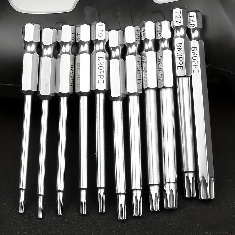 11-Piece Precision Torx Bit Set - S2 Alloy Steel, T6-T40, Long Reach